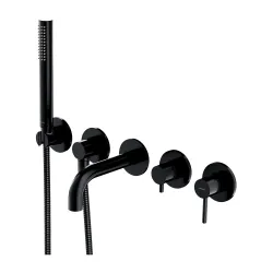 Bateria wannowa, podtynkowa 5-otworowa ze słuchawką prysznicową i krótką wylewką Omnires Y1237-1SBL czarny półmat