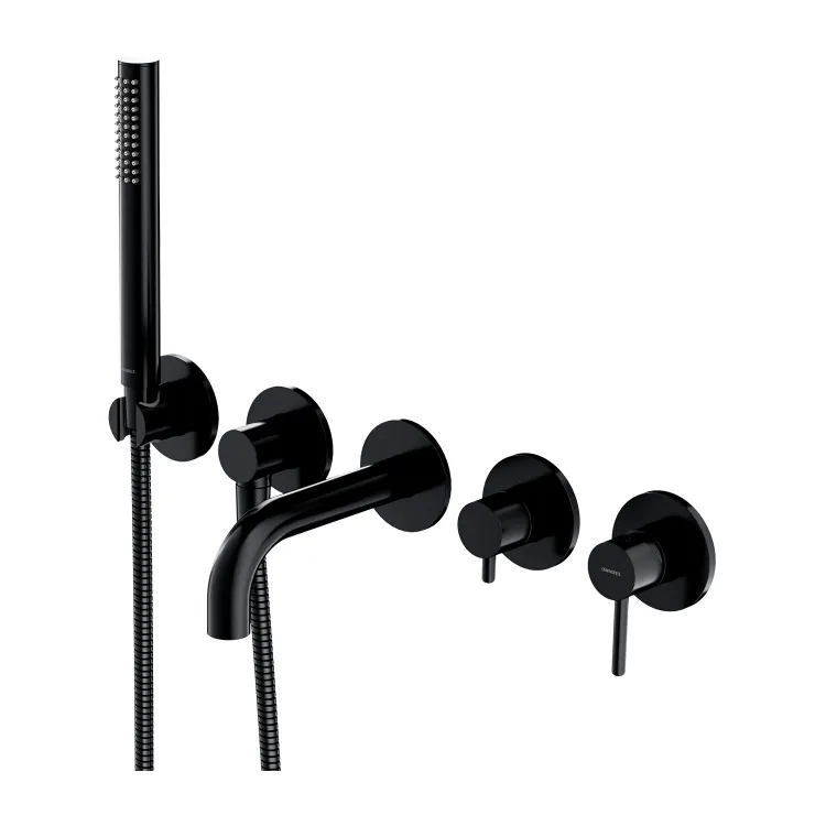 Bateria wannowa, podtynkowa 5-otworowa ze słuchawką prysznicową i krótką wylewką Omnires Y1237-1SBL czarny półmat