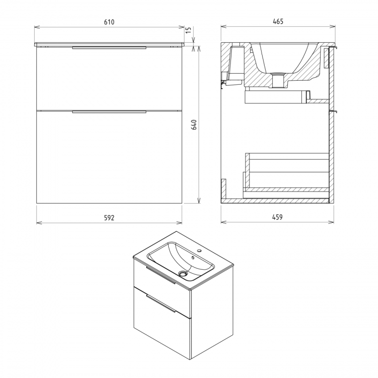 CIRASA szafka pod umywalkę 59,2x64x46cm, biały mat strip