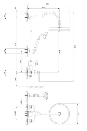 Przejdź do produktu Zestaw prysznicowy natynkowy, okrągła deszczownica, słuchawka prysznicowa Omnires Armance AM5244BSB, mosiądz szczotkowany