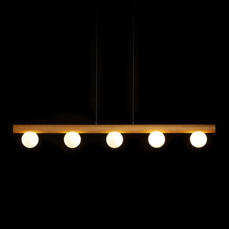 NOCTIS wisząca drewno/szkło opalowe 230V LED G9 5x7W