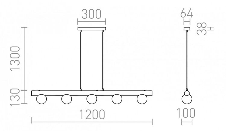 NOCTIS wisząca drewno/szkło opalowe 230V LED G9 5x7W