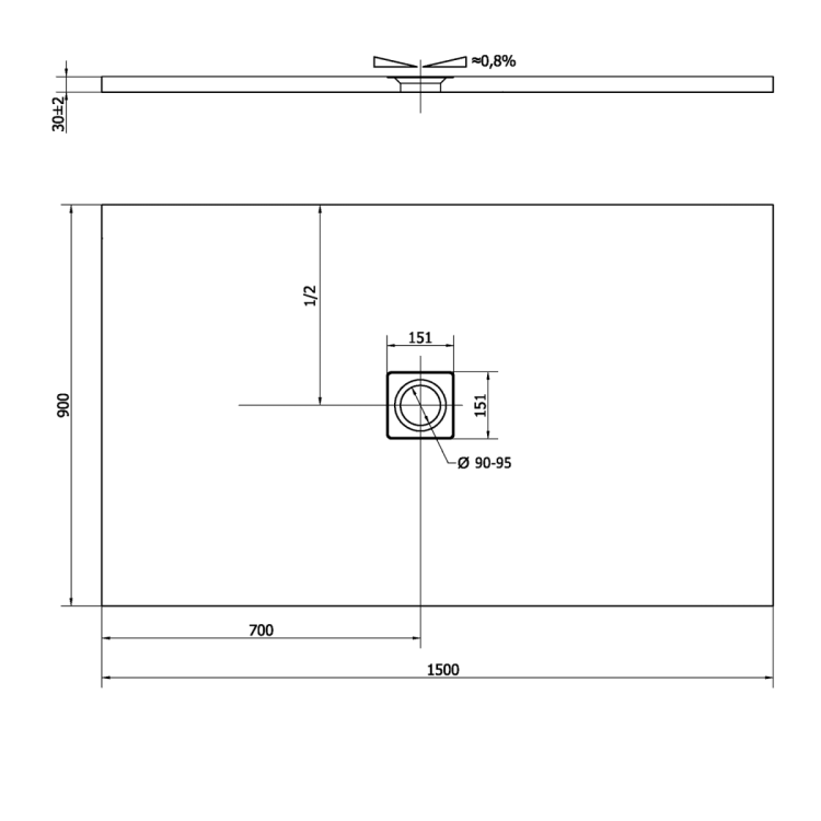 FLEXIA brodzik kompozytowy z możliwością docinania 150x90cm, brązowy mat