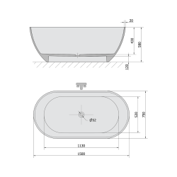 REDUTA wanna wolnostojąca 171x81x58cm, kompozyt, szary mat