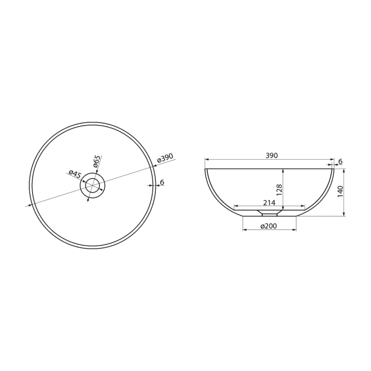 BANERA ROUND umywalka kompozytowa nablatowa, Ø 39 cm, biały/antracyt mat