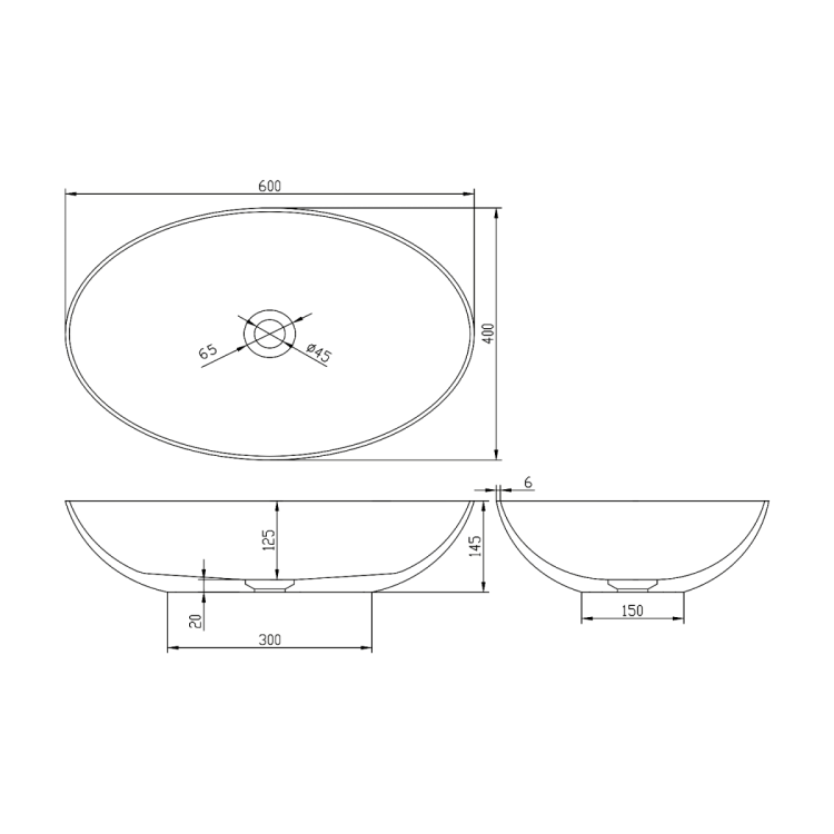BANERA OVAL umywalka kompozytowa nablatowa, 60x40cm, beż mat