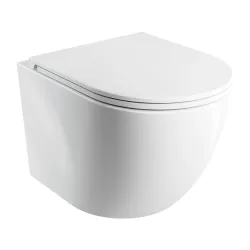Bezkołnierzowa miska WC wisząca 49x37 cm z deską wolnoopadającą Omnires OTTAWA OTTAWASPMWBP biały połysk