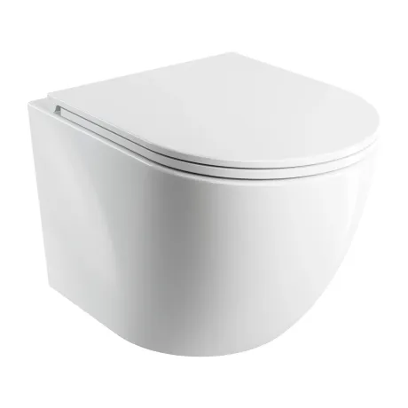 Przejdź do produktu Bezkołnierzowa miska WC wisząca 49x37 cm z deską wolnoopadającą Omnires OTTAWA OTTAWASPMWBP biały połysk
