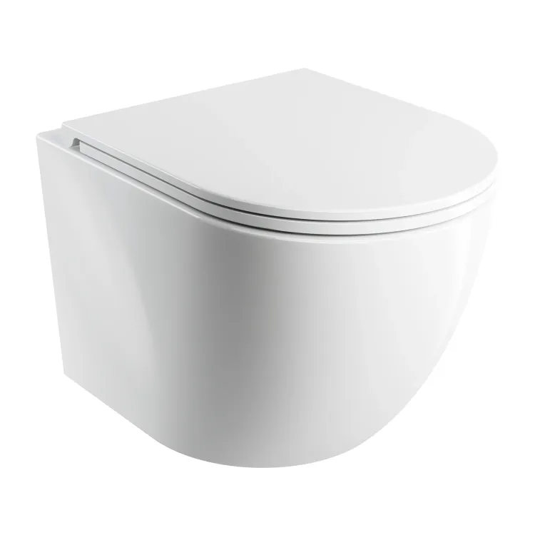 Bezkołnierzowa miska WC wisząca 49x37 cm z deską wolnoopadającą Omnires OTTAWA OTTAWASPMWBP biały połysk