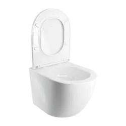 Bezkołnierzowa miska WC wisząca 49x37 cm z deską wolnoopadającą Omnires OTTAWA OTTAWASPMWBP biały połysk