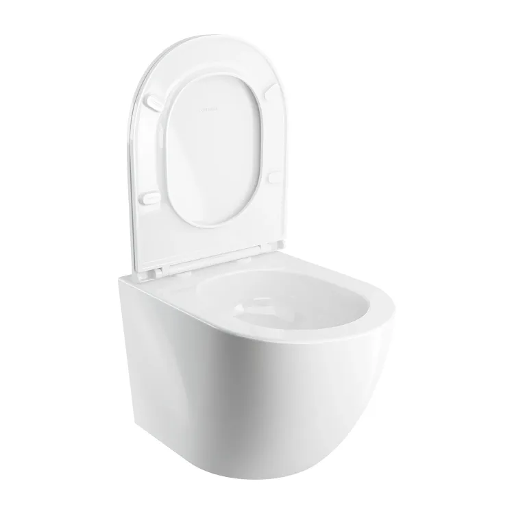 Bezkołnierzowa miska WC wisząca 49x37 cm z deską wolnoopadającą Omnires OTTAWA OTTAWASPMWBP biały połysk
