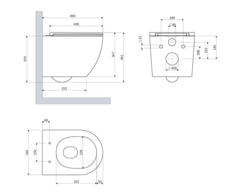 Przejdź do produktu Bezkołnierzowa miska WC wisząca 49x37 cm z deską wolnoopadającą Omnires OTTAWA OTTAWASPMWBP biały połysk