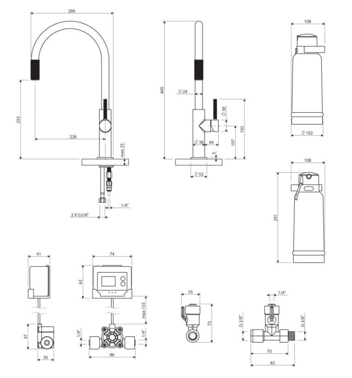Bateria kuchenna 45 cm z zestawem filtrującym Omnires Switch SW9057-FD1
