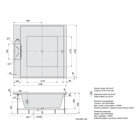 Przejdź do produktu CAME FALLS wanna z hydromasażem, 175x175x50cm, Attraction Hydro, chrom