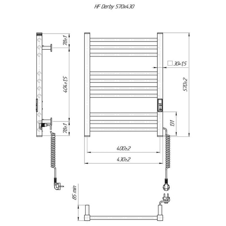 Grzejnik elektryczny 57x43 cm HF Derby 6.1.0400.06.BM czarny matowy