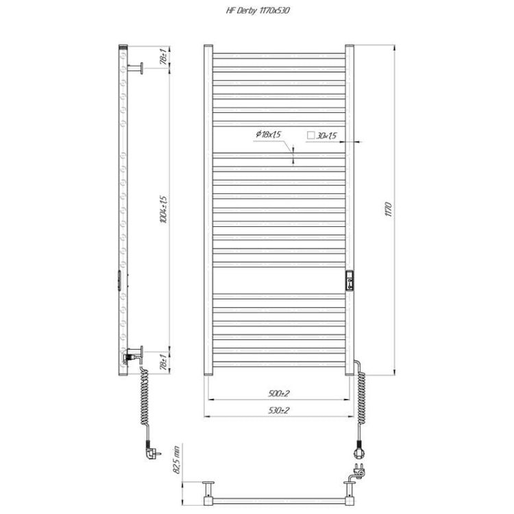 Grzejnik elektryczny 117x53 cm HF Derby 6.1.0404.06.BM czarny matowy