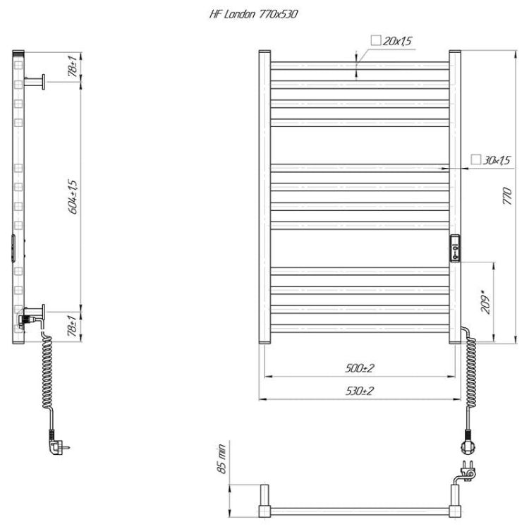 Grzejnik elektryczny 77x53 cm HF London 6.1.0102.06.BM czarny mat