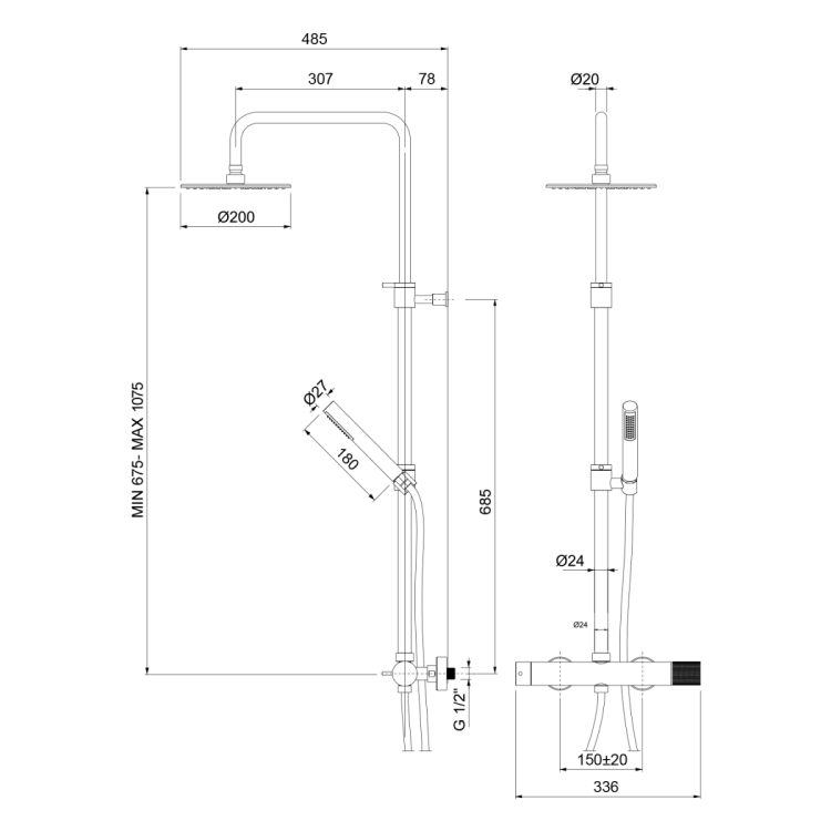 ULTRATAP zestaw prysznicowy z baterią dźwigniową, złoto mat