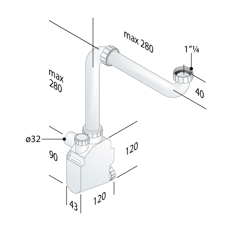SQUID syfon umywalkowy oszczędzający miejsce, 5/4", korek 32mm, biały