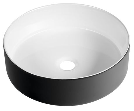 Przejdź do produktu FIASTRA umywalka ceramiczna nablatowa, średnica 40cm, biały/czarny mat
