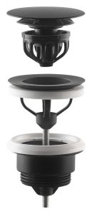 Odpływ umywalkowy 5/4”, Click-Clack, duży korek, 10-45mm, czarny mat