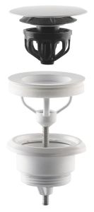 Odpływ umywalkowy 5/4”, Click-Clack, duży korek, 10-45mm, biały mat