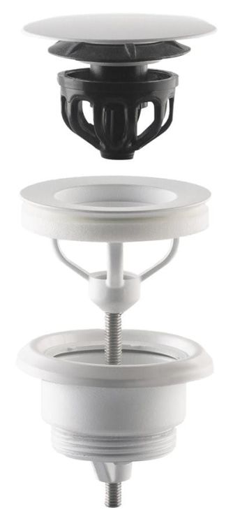 Odpływ umywalkowy 5/4”, Click-Clack, duży korek, 10-45mm, biały mat