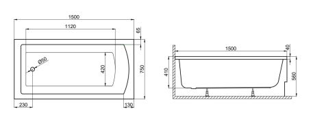 Przejdź do produktu Wanna prostokątna 150x75 cm Polimat Tola 00601 biały