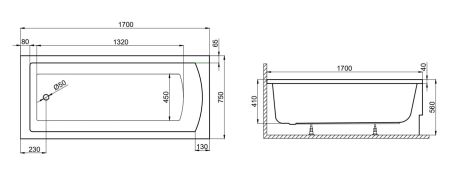 Przejdź do produktu Wanna prostokątna 170x75 cm Polimat Tola 00604 biały