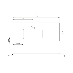 BRAHEA Rockstone blat z otworem 131,6x51,5cm, lewa, biały mat