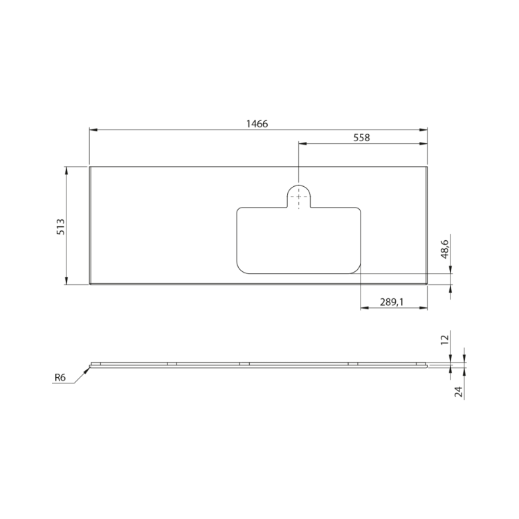 BRAHEA Rockstone blat z otworem 146,6x51,5cm, prawa, biały mat