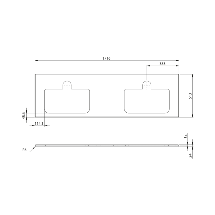 BRAHEA Rockstone blat z 2 otworami 171,6x51,5cm, biały mat