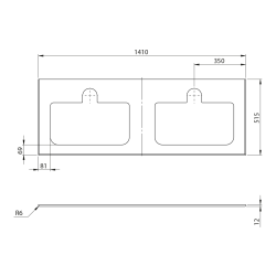 BRAHEA Rockstone blat z 2 otworami 141x51,5cm (70+70cm), biały mat