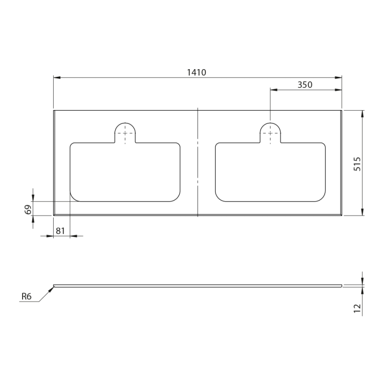 BRAHEA Rockstone blat z 2 otworami 141x51,5cm (70+70cm), biały mat