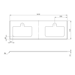 BRAHEA Rockstone blat z 2 otworami 161x51,5cm (70+20+70cm), biały mat