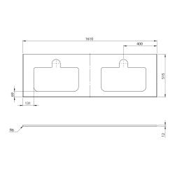 BRAHEA Rockstone blat z 2 otworami 161x51,5cm (80+80cm), biały mat