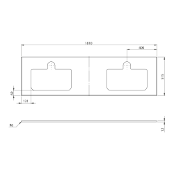 BRAHEA Rockstone blat z 2 otworami 181x51,5cm (80+20+80cm), biały mat