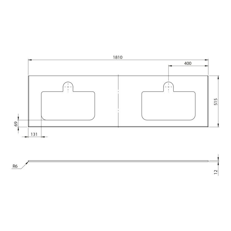 BRAHEA Rockstone blat z 2 otworami 181x51,5cm (80+20+80cm), biały mat