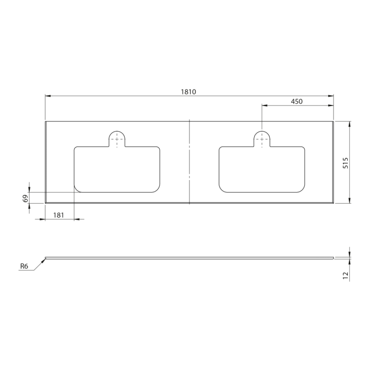 BRAHEA Rockstone blat z 2 otworami 181x51,5cm (90+90cm), biały mat