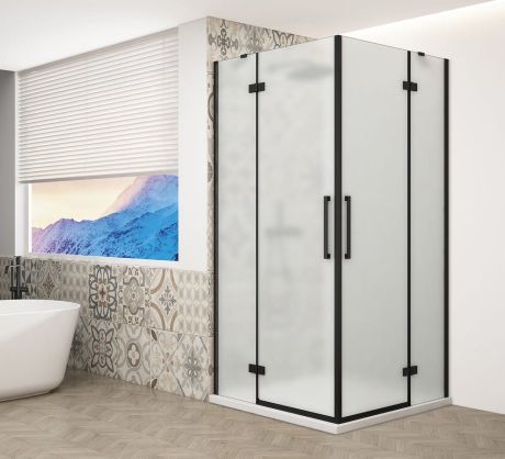 Przejdź do produktu TRINITY BLACK kabina prysznicowa 1200x1100mm, wejście z rogu, szkło matowe