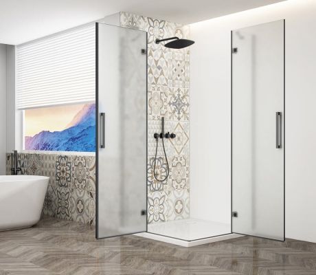 Przejdź do produktu TRINITY BLACK kabina prysznicowa 1200x1100mm, wejście z rogu, szkło matowe