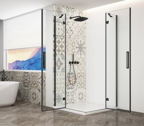 Przejdź do produktu TRINITY BLACK kabina prysznicowa 1200x900mm, wejście z rogu, szkło czyste