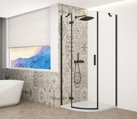 Przejdź do produktu TRINITY BLACK kabina prysznicowa półokrągła 900x900mm, szkło czyste, lewa