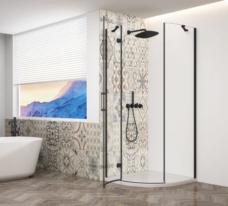 Przejdź do produktu TRINITY BLACK kabina prysznicowa półokrągła 900x900mm, szkło czyste, lewa