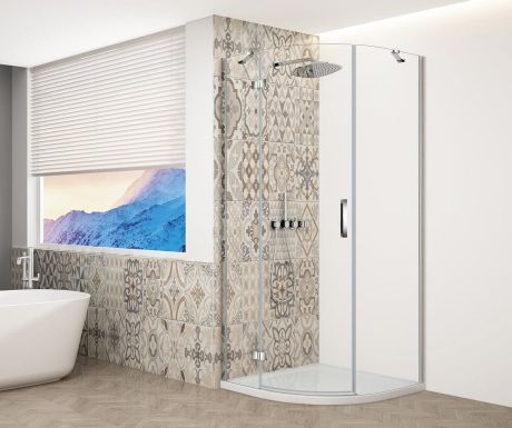 Przejdź do produktu TRINITY CHROME kabina prysznicowa półokrągła 900x900mm, szkło czyste, lewa