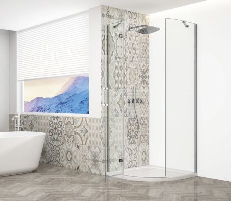 Przejdź do produktu TRINITY CHROME kabina prysznicowa półokrągła 900x900mm, szkło czyste, lewa