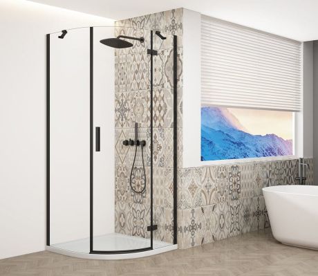 Przejdź do produktu TRINITY BLACK kabina prysznicowa półokrągła 900x900mm, szkło czyste, prawa