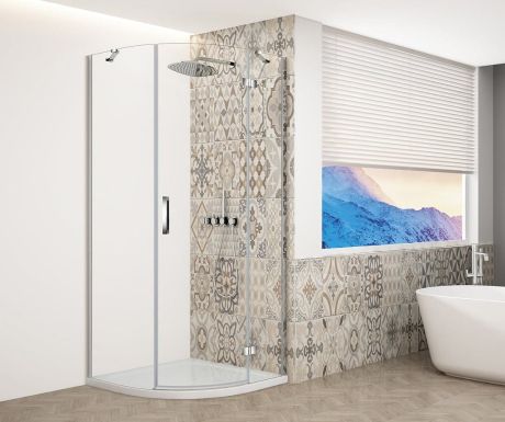 Przejdź do produktu TRINITY CHROME kabina prysznicowa półokrągła 900x900mm, szkło czyste, prawa