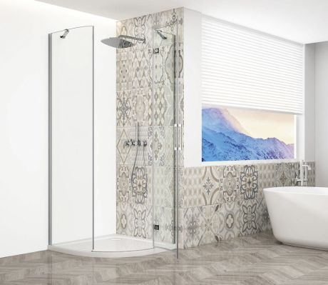 Przejdź do produktu TRINITY CHROME kabina prysznicowa półokrągła 900x900mm, szkło czyste, prawa