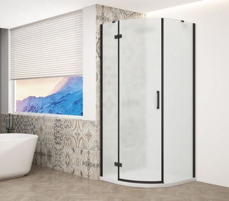 Przejdź do produktu TRINITY BLACK kabina prysznicowa półokrągła 900x900mm, szkło matowe, lewa